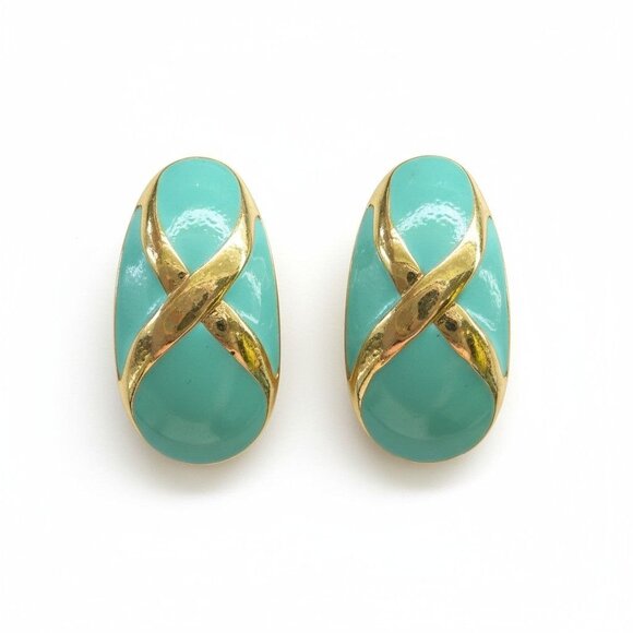 Vintage Gold & Turquoise Clip-On Earrings - Picture 1 of 4